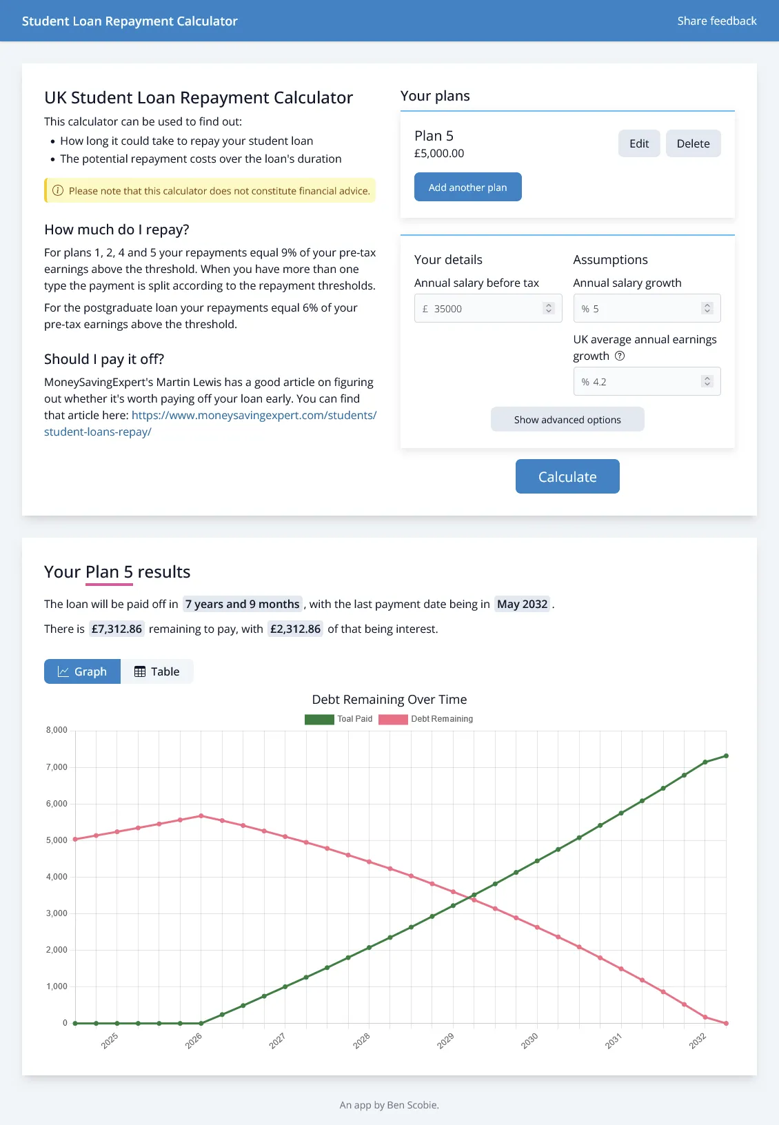 Student Loan Repayment Calculator screenshot